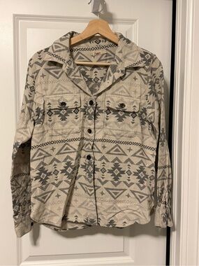 Faherty Cream and Gray Geometric Button-Down Shirt Jacket